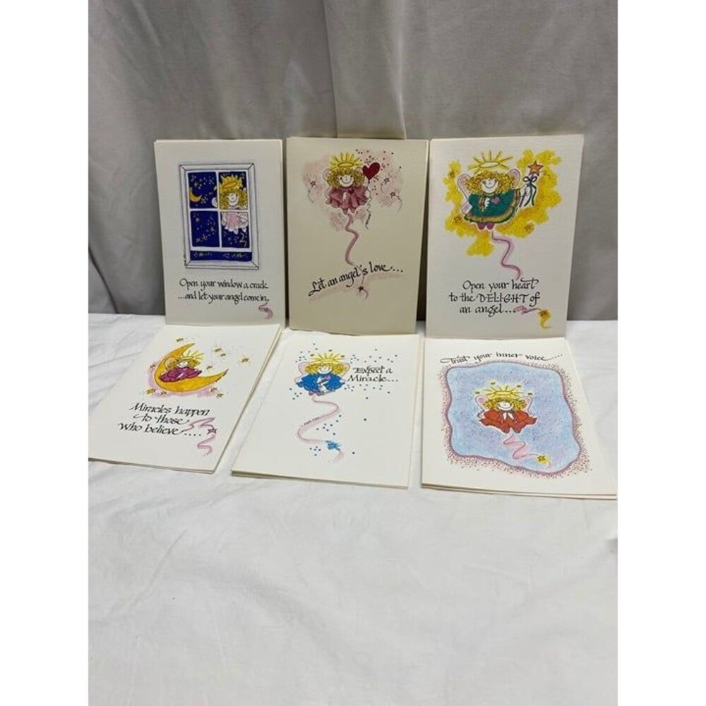 * vintage 1990 stationery whimsical illustration of winged angel greeting card